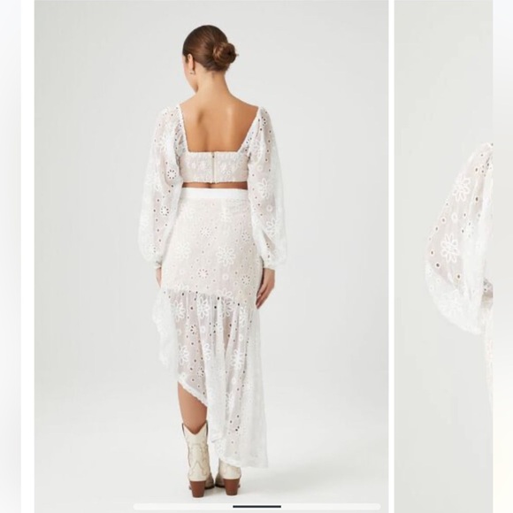 Floral Eyelet Top and Skirt Set - Picture 3 of 7